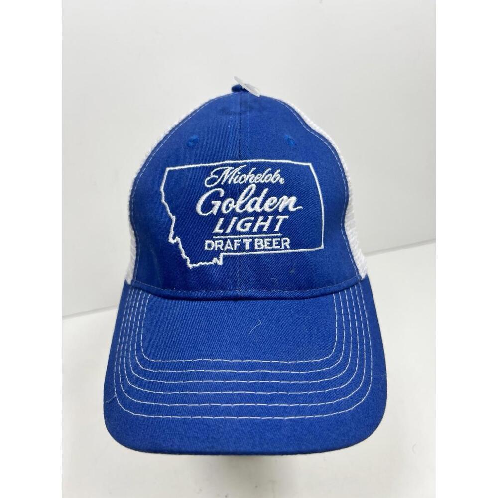Michelob Golden Light Draft Beer Snap Back Trucker Hat Cap One Size Blue